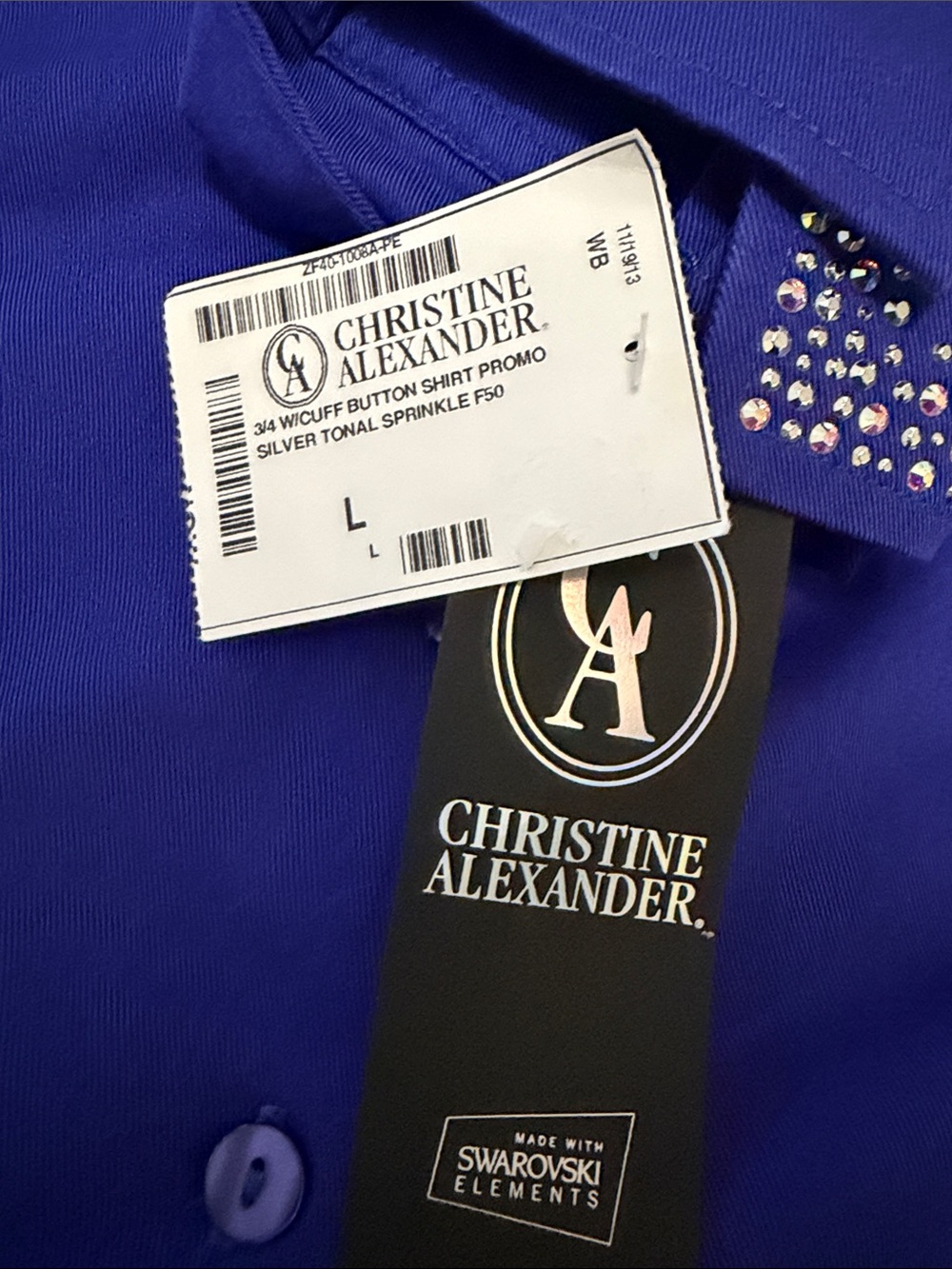 Christine Alexander Cobalt Blue Button-Down Top Embellished Collar Size Large - Picture 10 of 15